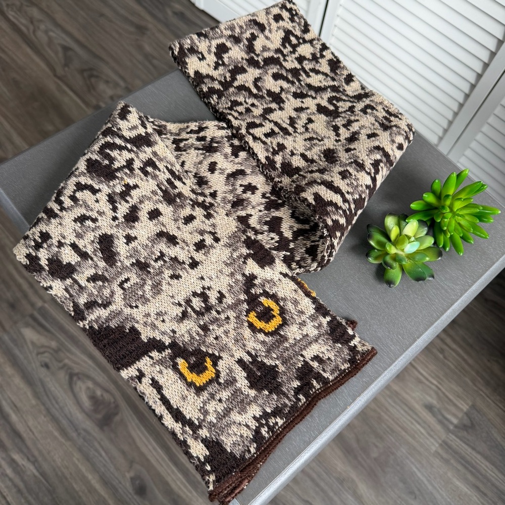 Vintage Green 3 Three Owl Print Knit Neck Scarf Made in USA
